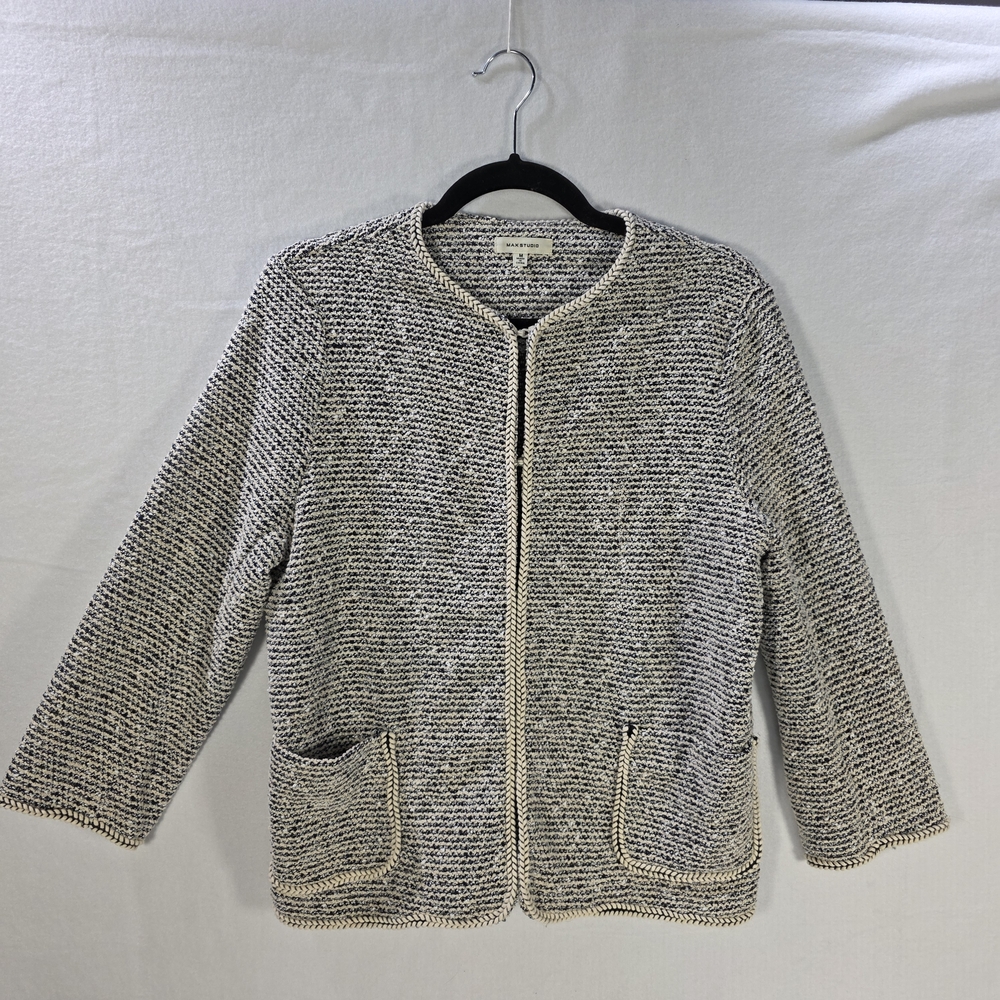 Max Studio Black and White Textured Knit Cardigan Jacket Blazer Size Medium